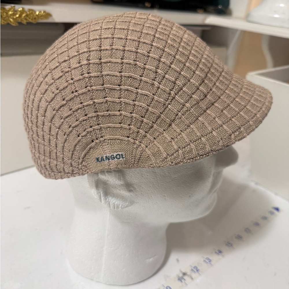 Kangol Tan Knit Ivy Cap with Subtle Check Texture